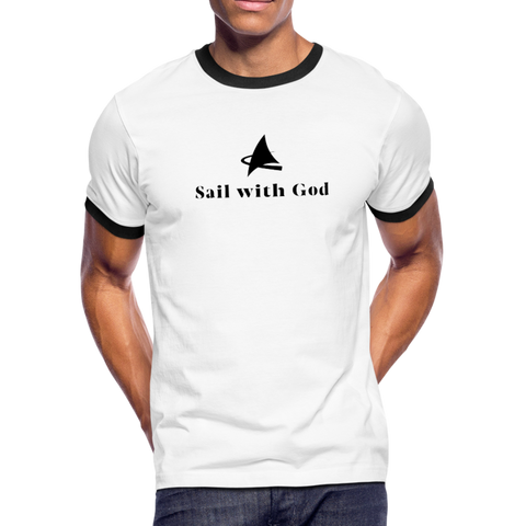 "Sail with God" Ringer T-Shirt - white/black