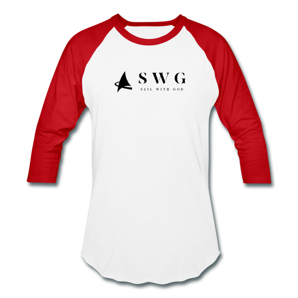 "SWG/Sail with God" Baseball T-Shirt - white/red