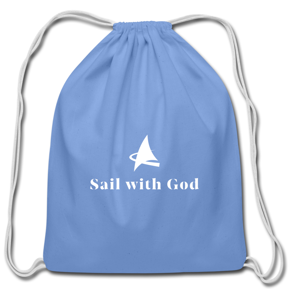 "Sail with God" Cotton Drawstring Bag - carolina blue