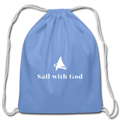 "Sail with God" Cotton Drawstring Bag - carolina blue