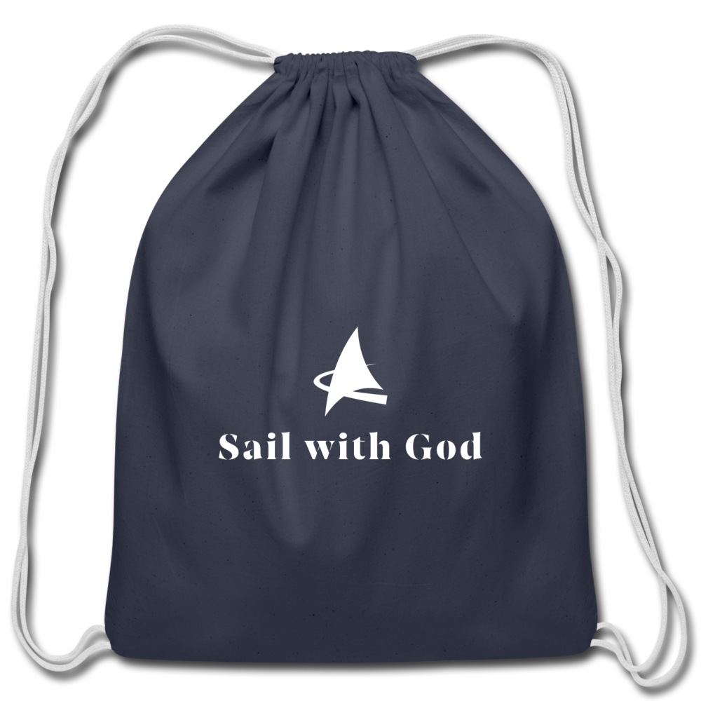 "Sail with God" Cotton Drawstring Bag - navy