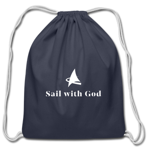 "Sail with God" Cotton Drawstring Bag - navy