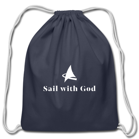 "Sail with God" Cotton Drawstring Bag - navy