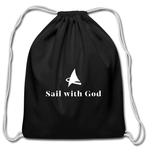 "Sail with God" Cotton Drawstring Bag - black