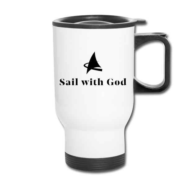 "Sail with God" Travel Mug - white