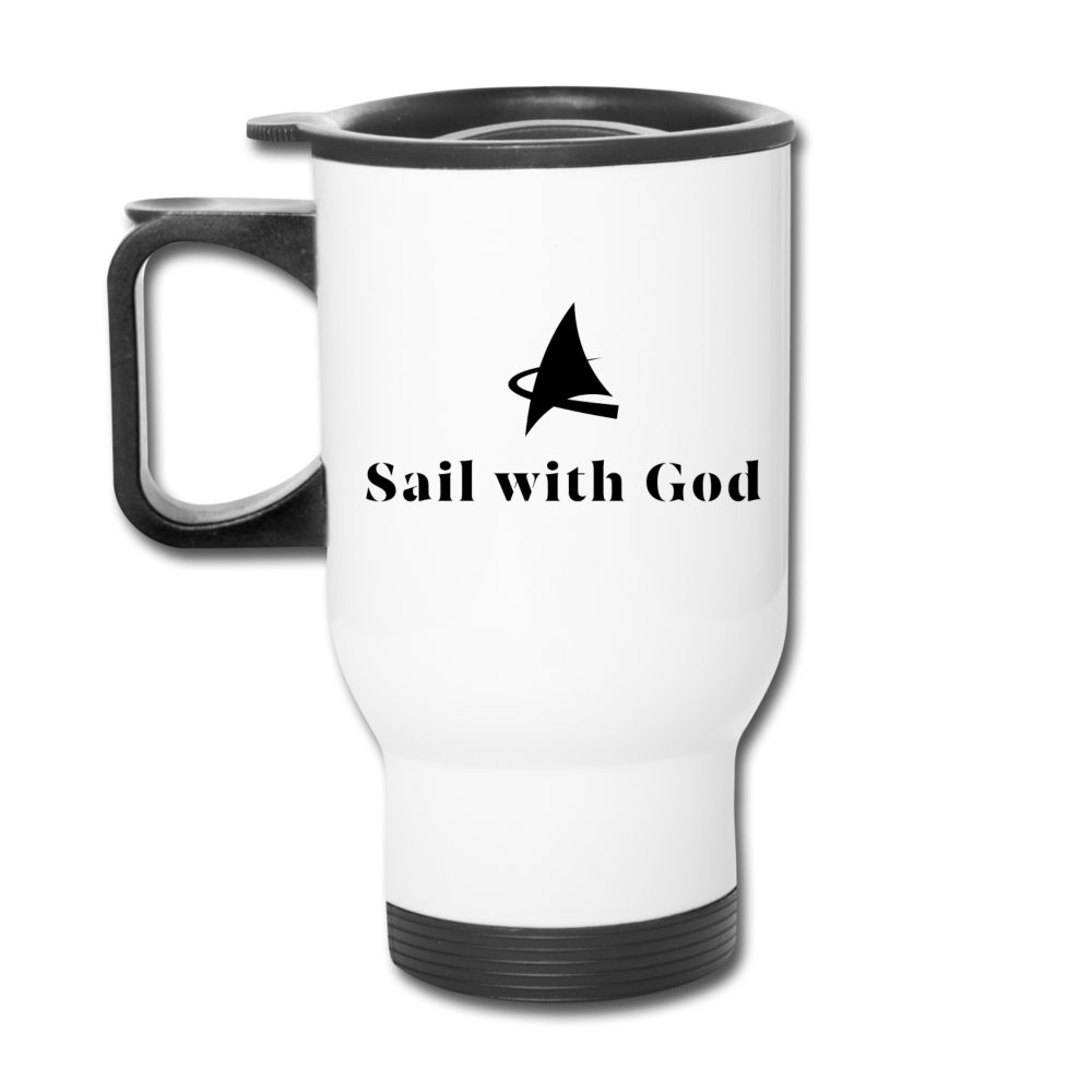 "Sail with God" Travel Mug - white