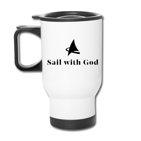 "Sail with God" Travel Mug - white