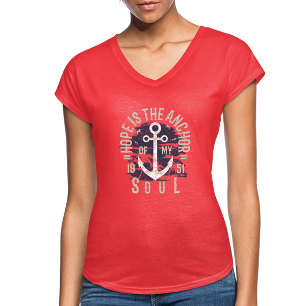 Hope is the Anchor - Tri-Blend V-Neck T-Shirt - heather red