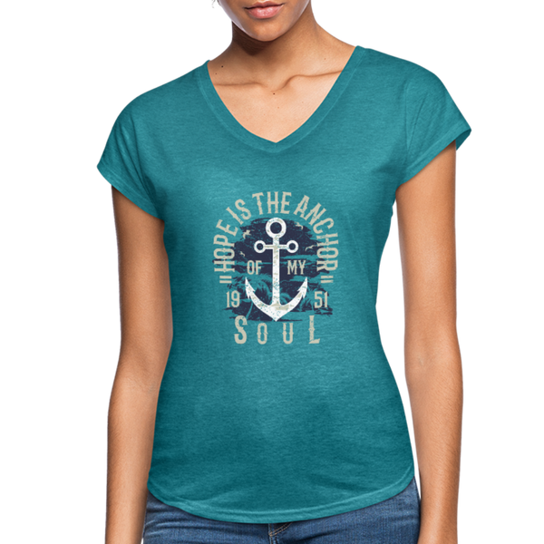 Hope is the Anchor - Tri-Blend V-Neck T-Shirt - heather turquoise