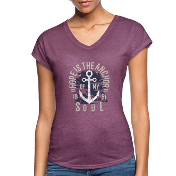 Hope is the Anchor - Tri-Blend V-Neck T-Shirt - heather plum