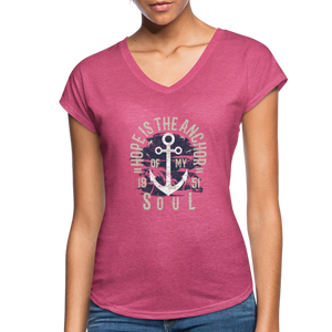 Hope is the Anchor - Tri-Blend V-Neck T-Shirt - heather raspberry