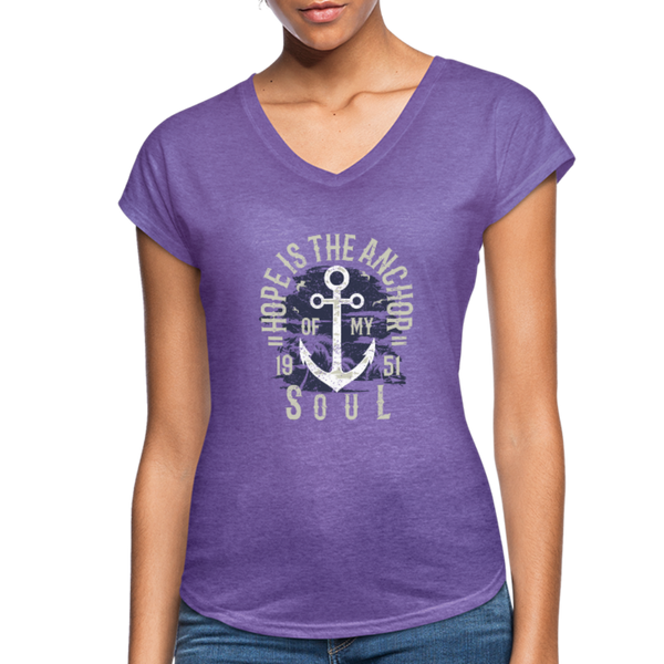 Hope is the Anchor - Tri-Blend V-Neck T-Shirt - purple heather