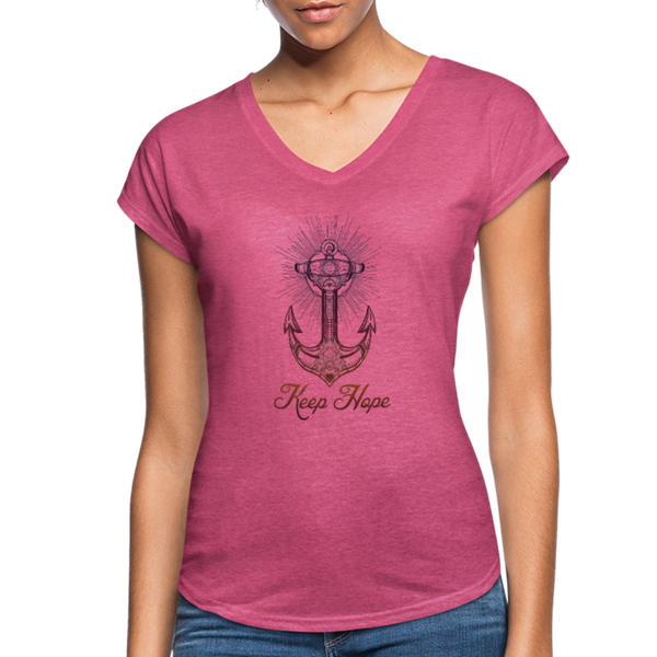 Keep Hope - Tri-Blend V-Neck T-Shirt - heather raspberry