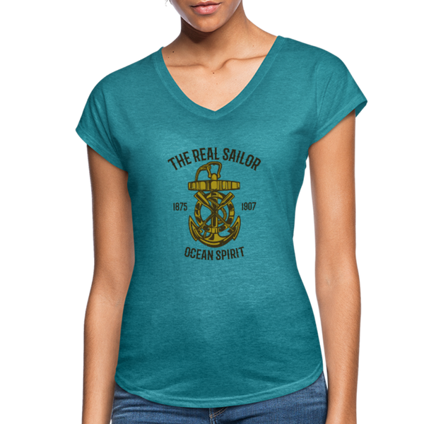 Women's Tri-Blend V-Neck T-Shirt - heather turquoise