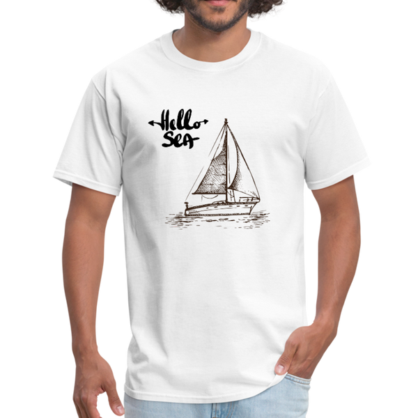 Hello Sea/Sail Boat Workwear T-Shirt - white