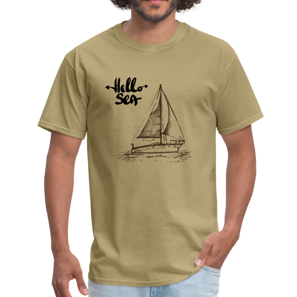 Hello Sea/Sail Boat Workwear T-Shirt - khaki