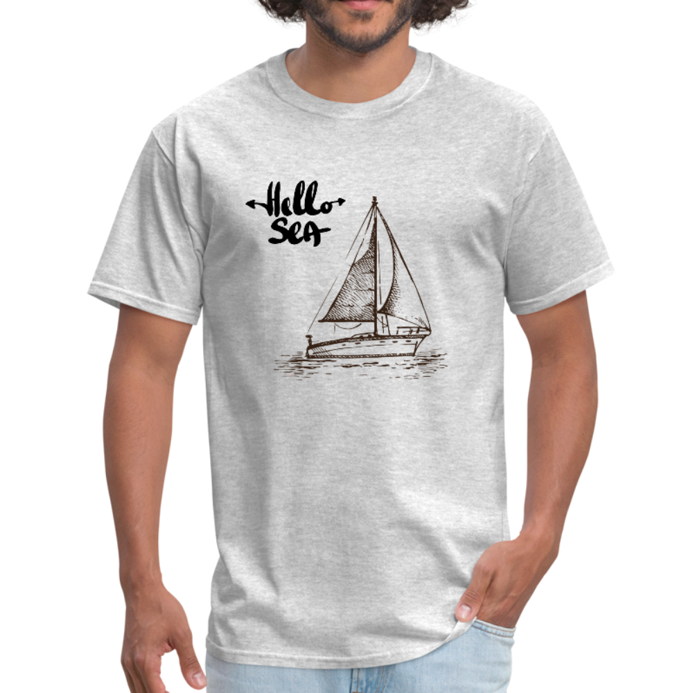 Hello Sea/Sail Boat Workwear T-Shirt - heather gray