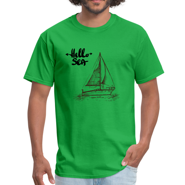 Hello Sea/Sail Boat Workwear T-Shirt - bright green