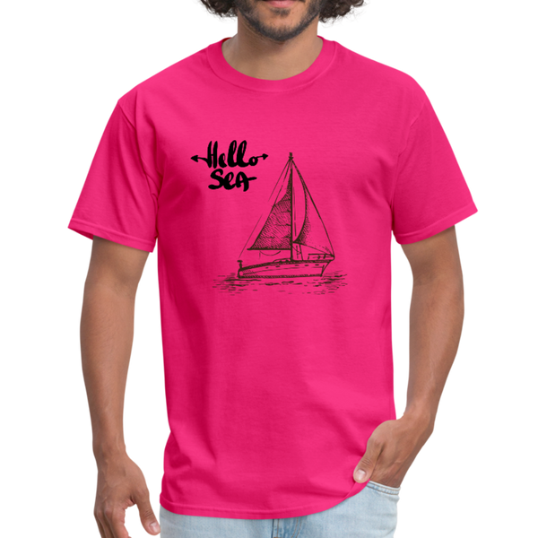 Hello Sea/Sail Boat Workwear T-Shirt - fuchsia