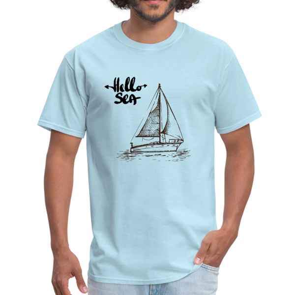 Hello Sea/Sail Boat Workwear T-Shirt - powder blue