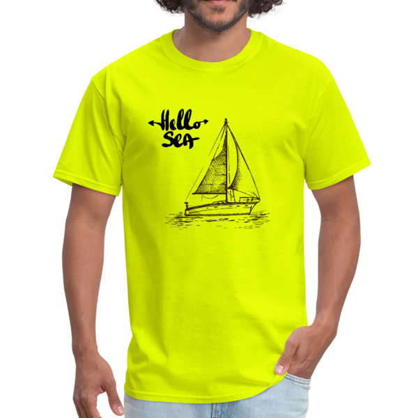 Hello Sea/Sail Boat Workwear T-Shirt - safety green