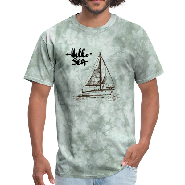 Hello Sea/Sail Boat Workwear T-Shirt - military green tie dye