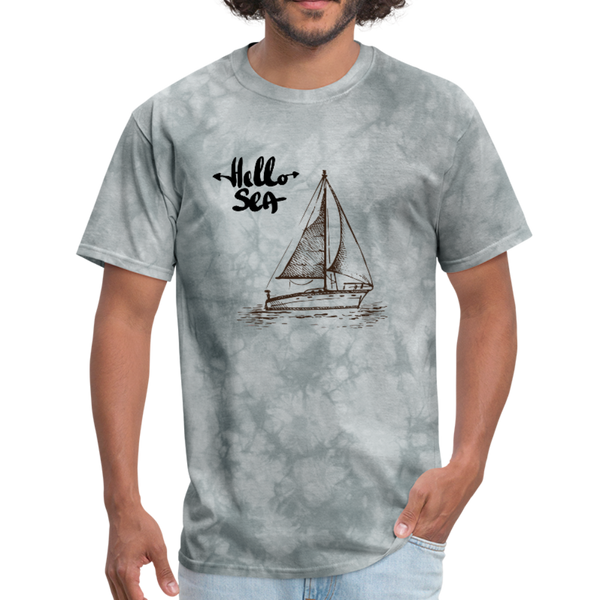 Hello Sea/Sail Boat Workwear T-Shirt - grey tie dye