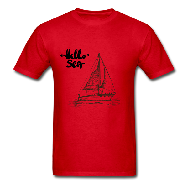 Hello Sea/Sail Boat Gildan Ultra Cotton T-Shirt - red