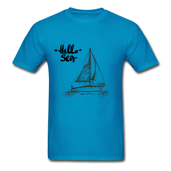 Hello Sea/Sail Boat Gildan Ultra Cotton T-Shirt - turquoise