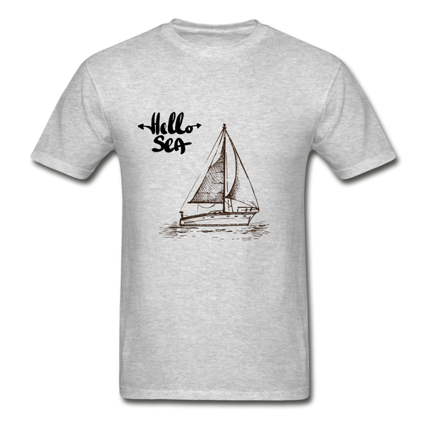 Hello Sea / Sail Boat Hanes Tagless T-Shirt - heather gray