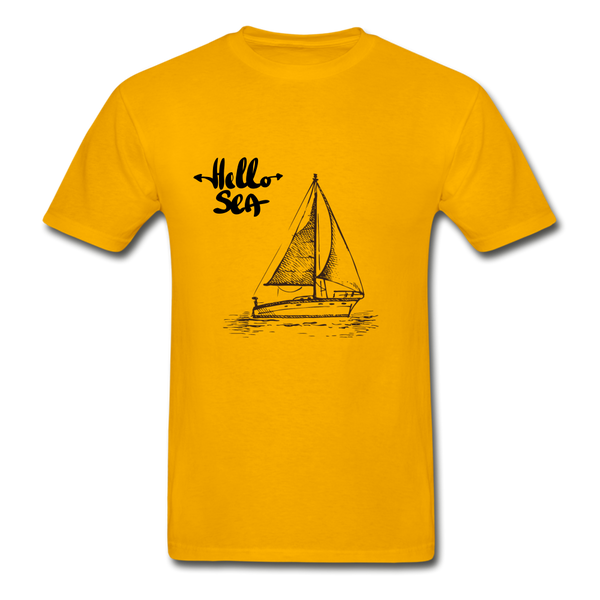 Hello Sea / Sail Boat Hanes Tagless T-Shirt - gold