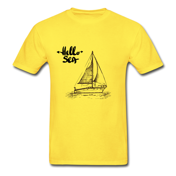 Hello Sea / Sail Boat Hanes Tagless T-Shirt - yellow