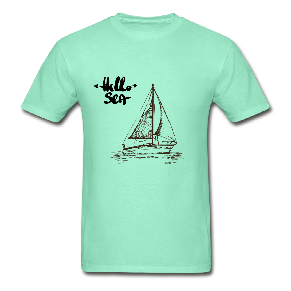 Hello Sea / Sail Boat Hanes Tagless T-Shirt - deep mint