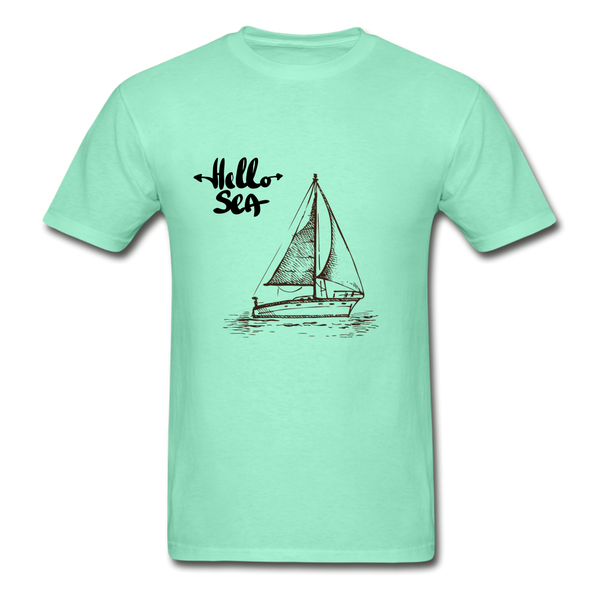 Hello Sea / Sail Boat Hanes Tagless T-Shirt - deep mint