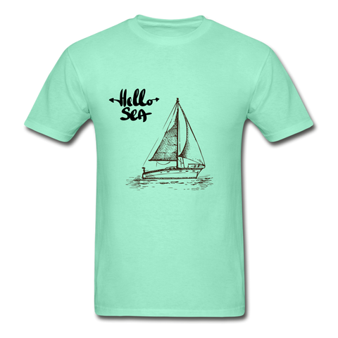 Hello Sea / Sail Boat Hanes Tagless T-Shirt - deep mint