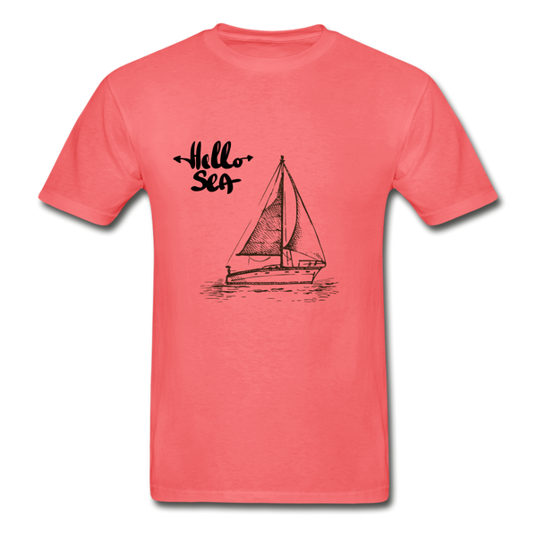 Hello Sea / Sail Boat Hanes Tagless T-Shirt - coral