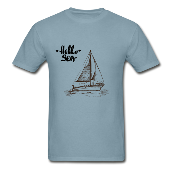 Hello Sea / Sail Boat Hanes Tagless T-Shirt - stonewash blue