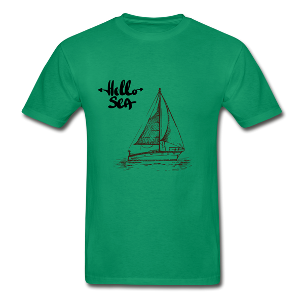 Hello Sea / Sail Boat Hanes Tagless T-Shirt - kelly green