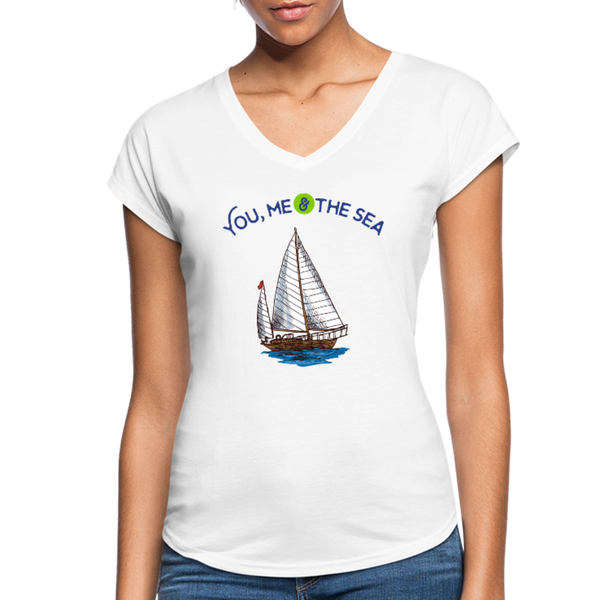 You, Me & The Sea V-Neck T-Shirt - white