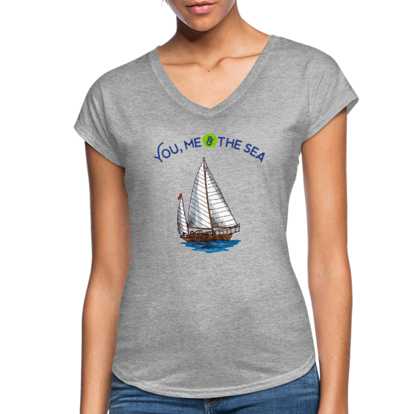 You, Me & The Sea V-Neck T-Shirt - heather gray