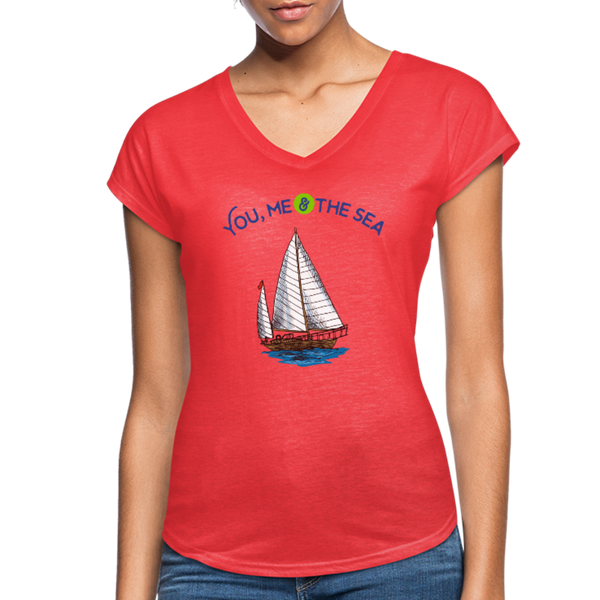 You, Me & The Sea V-Neck T-Shirt - heather red