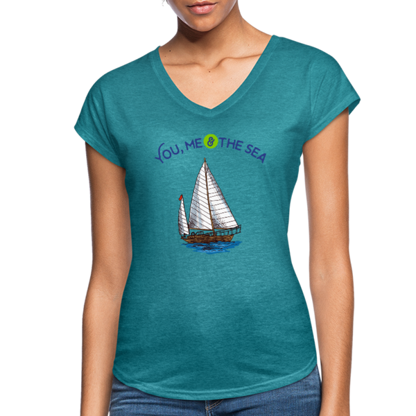 You, Me & The Sea V-Neck T-Shirt - heather turquoise