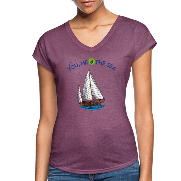 You, Me & The Sea V-Neck T-Shirt - heather plum