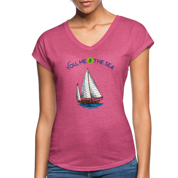 You, Me & The Sea V-Neck T-Shirt - heather raspberry