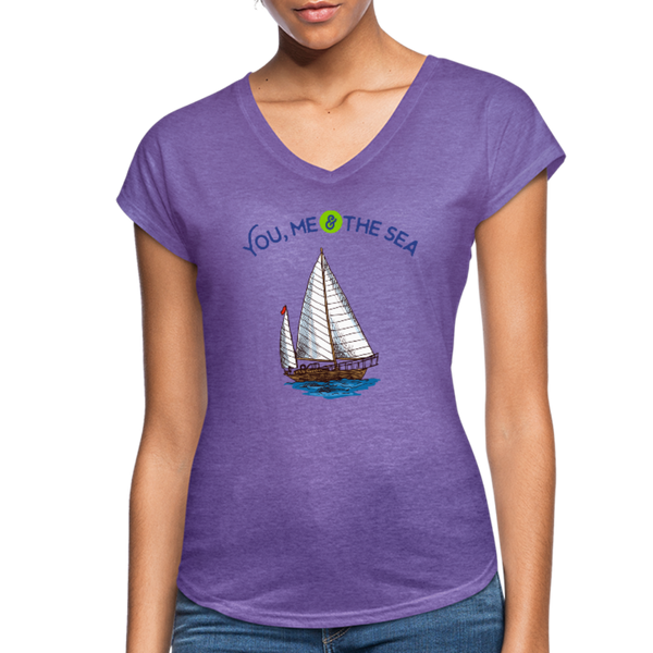 You, Me & The Sea V-Neck T-Shirt - purple heather