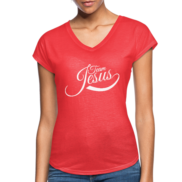 Women's Tri-Blend V-Neck T-Shirt - heather red