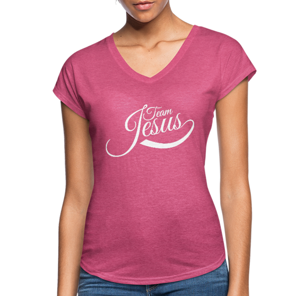 Women's Tri-Blend V-Neck T-Shirt - heather raspberry