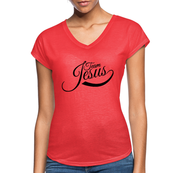 Women's Tri-Blend V-Neck T-Shirt - heather red