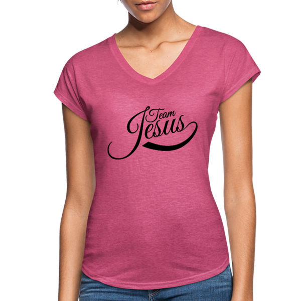 Women's Tri-Blend V-Neck T-Shirt - heather raspberry