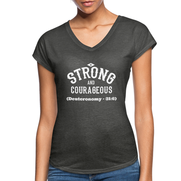 Be Strong and Courageous V-Neck T-Shirt - deep heather